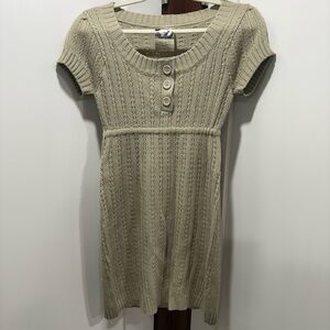 Casual Tan Midi Sweater Dress with Scoop Neck